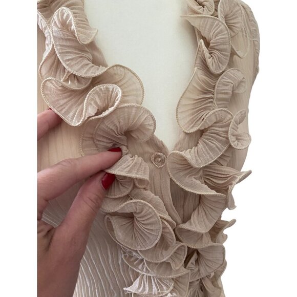 Vintage Taupe Ruffle Blouse Top Coquette, Grunge, 2000s, Retro Cowgirl, Medium - Picture 3 of 6